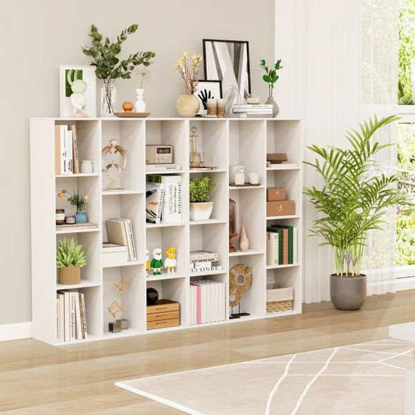 Bibliothèque Géométrique à 11 Cubes Moderne Vitrine Ouverte Multifonctionnelle pour Rangement des Livres avec Kits Anti-basculement Blanc