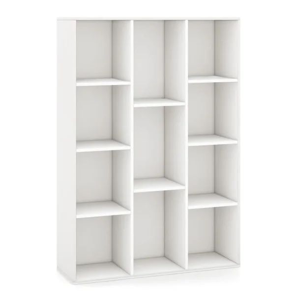 Bibliothèque Géométrique à 11 Cubes Moderne Vitrine Ouverte Multifonctionnelle pour Rangement des Livres avec Kits Anti-basculement Blanc