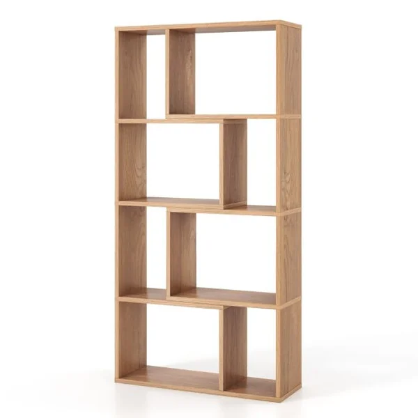Bibliothèque Géométrique à 4 Niveaux 120 cm de Haut Etagères Ouvertes de Rangement Moderne à 8 Cases Armoire Autoportante Naturel