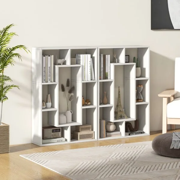 Bibliothèque Géométrique à 7 Cubes Étagère d'Angle Ouverte et Décorative Séparateur de Pièce Kit Anti-renversement Blanc/Gris/Naturel/Café/Noir