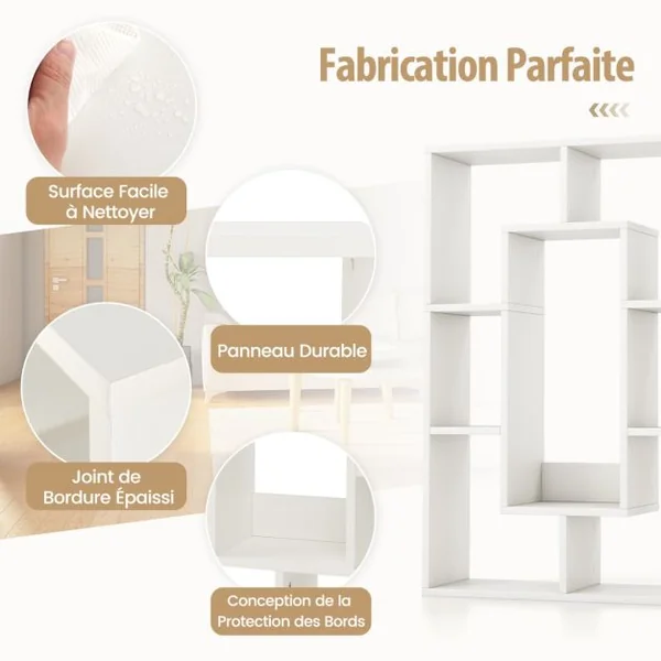 Bibliothèque Géométrique à 7 Cubes Étagère d'Angle Ouverte et Décorative Séparateur de Pièce Kit Anti-renversement Blanc/Gris/Naturel/Café/Noir