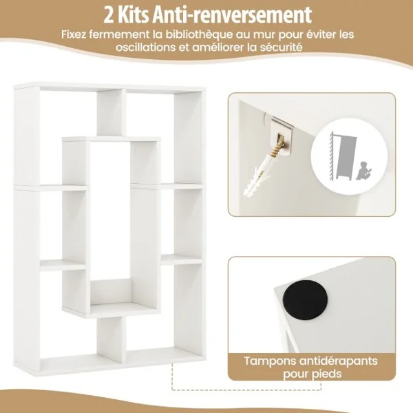 Bibliothèque Géométrique à 7 Cubes Étagère d'Angle Ouverte et Décorative Séparateur de Pièce Kit Anti-renversement Blanc/Gris/Naturel/Café/Noir