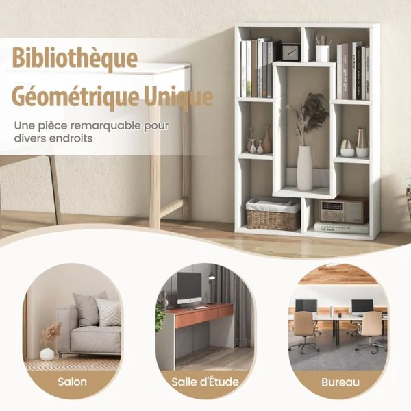 Bibliothèque Géométrique à 7 Cubes Étagère d'Angle Ouverte et Décorative Séparateur de Pièce Kit Anti-renversement Blanc/Gris/Naturel/Café/Noir