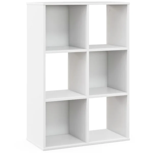 Bibliothèque Meuble de Rangement Cube avec 6 Casiers Ouverts Étagère 4 Niveaux avec Dispositif Anti-basculement Blanc
