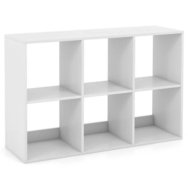 Bibliothèque Ouverte à 6 Cubes sur 2 Niveaux Etagère de Rangement Autoportante Style Rustique Kit Anti-basculement Blanc