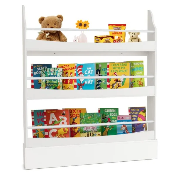 Bibliothèque pour Enfant à 3 Niveaux Anti- Basculement Étagère pour Jouets/ Livres L98 x P14 x H114 cm Blanc