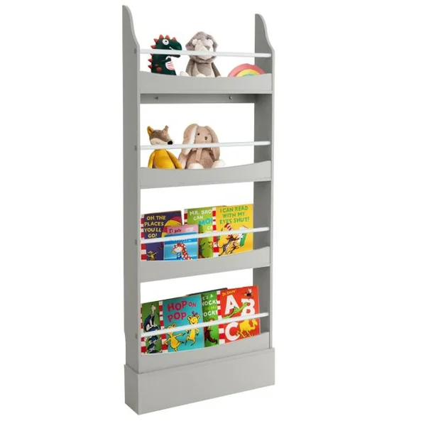 Bibliothèque pour Enfant à 4 Niveaux Anti- Basculement Étagère pour Jouets/ Livres L60 x P14 x H147cm Gris