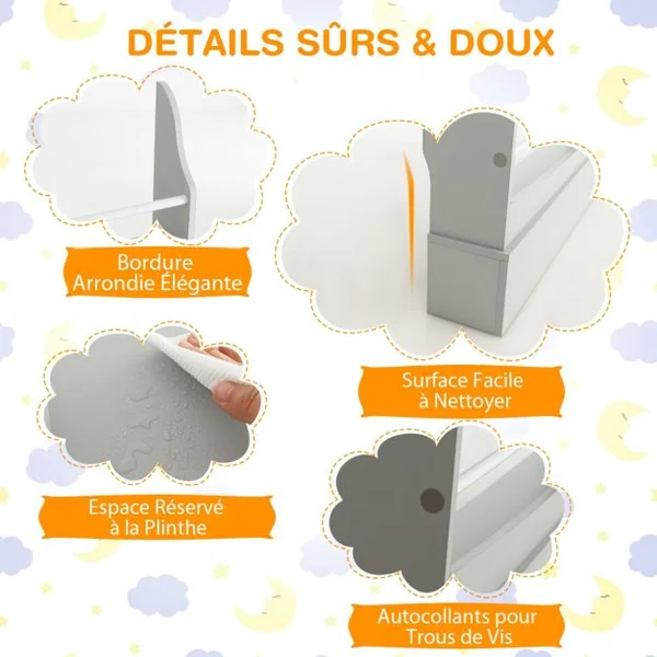 Bibliothèque pour Enfant à 4 Niveaux Anti- Basculement Étagère pour Jouets/ Livres L60 x P14 x H147cm Gris