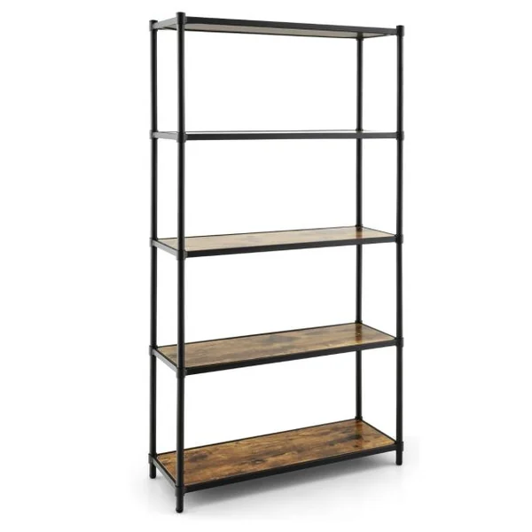 Bibliothèque Style Industriel à 5 Niveaux 80x29x154CM Étagère de Rangement avec Dispositifs Anti-basculement Pieds Réglables Noir