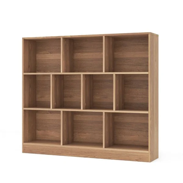 Bibliothèque à 10 Cases Armoire de Rangement Autoportante à 3 Niveaux Kits Anti-basculement Etagère de Présentation en Bois 120cm Blanc/Naturel/Noir