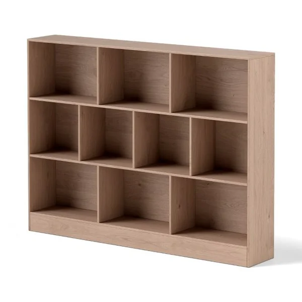 Bibliothèque à 10 Cases Armoire de Rangement Autoportante à 3 Niveaux Kits Anti-basculement Etagère de Présentation en Bois de 140cm Blanc/Naturel/Noir