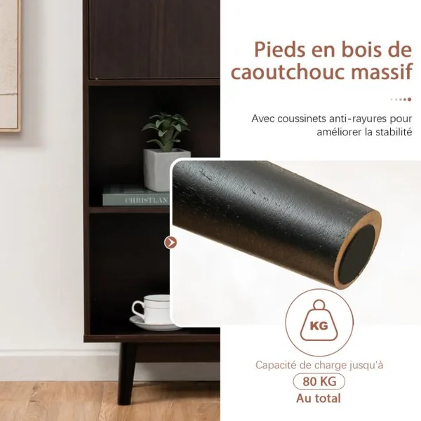 Bibliothèque à 4 Niveaux 80 x 24 x 119,5 CM Meuble de Rangement avec portes Étagères et Dispositif Anti-basculement Brun/Café/Noir/Blanc