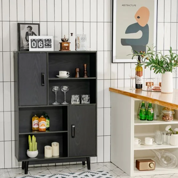 Bibliothèque à 4 Niveaux 80 x 24 x 119,5 CM Meuble de Rangement avec portes Étagères et Dispositif Anti-basculement Brun/Café/Noir/Blanc