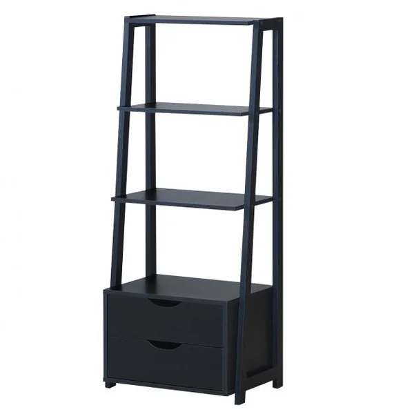 Bibliothèque à 4 Niveaux en Bois avec Placard sur Pied 2 Tiroirs 53 x 40 x 133 cm pour Salon Chambre Bureau à Domicile Noir