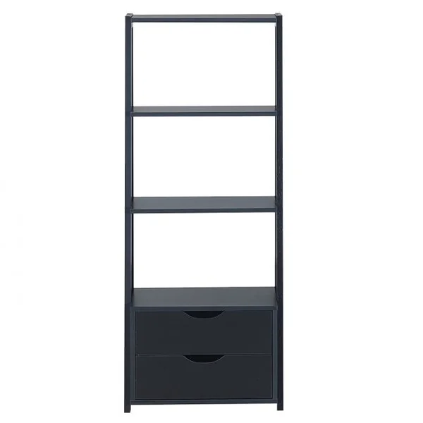 Bibliothèque à 4 Niveaux en Bois avec Placard sur Pied 2 Tiroirs 53 x 40 x 133 cm pour Salon Chambre Bureau à Domicile Noir