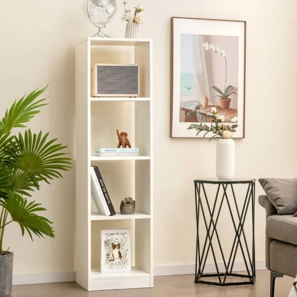 Bibliothèque à 5 Niveaux 38 x 33 x 142 CM en Bois pour Cuisine Bureau Salon Salle d'Étude Blanche