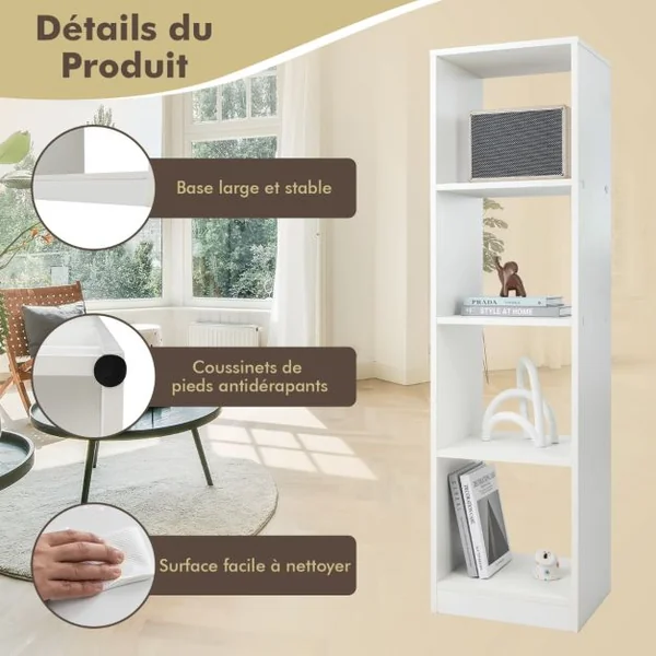 Bibliothèque à 5 Niveaux 38 x 33 x 142 CM en Bois pour Cuisine Bureau Salon Salle d'Étude Blanche