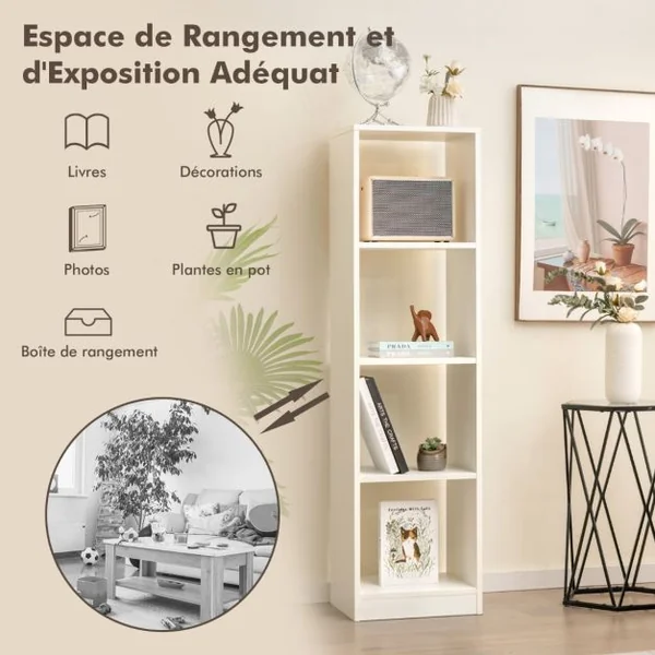 Bibliothèque à 5 Niveaux 38 x 33 x 142 CM en Bois pour Cuisine Bureau Salon Salle d'Étude Blanche
