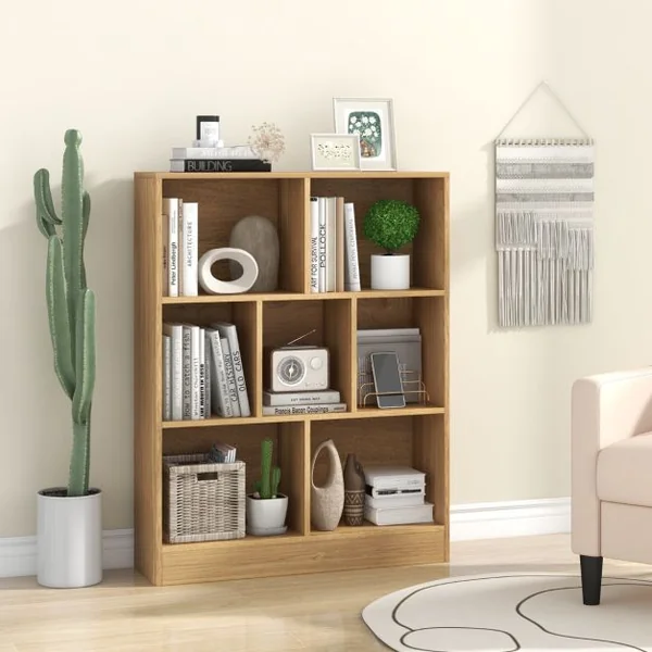 Bibliothèque à 7 Cases Meuble de Rangement Autoportant avec 2 Kits Anti-basculement tagère d'Affichage en Bois de 80 cm Blanc