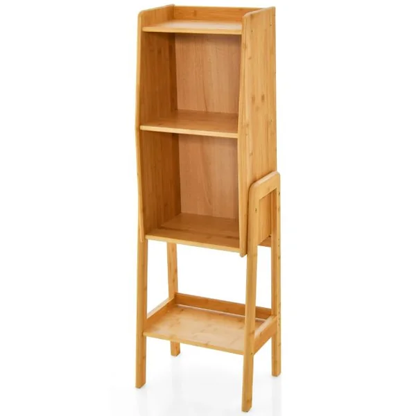 Bibliothèque Étagère Rangement en Bambou Meuble Case Compartiment Cube Pieds Bords Surélevés 26,5 x 37 x 113 CM Naturel