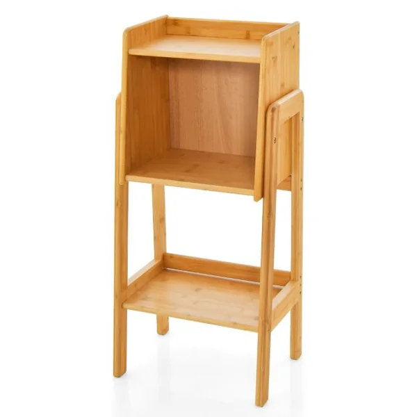 Bibliothèque Étagère Rangement en Bambou Meuble Case Compartiment Cube Pieds Bords Surélevés 27 x 37 x 80CM Naturel