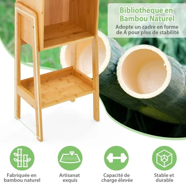 Bibliothèque Étagère Rangement en Bambou Meuble Case Compartiment Cube Pieds Bords Surélevés 27 x 37 x 80CM Naturel