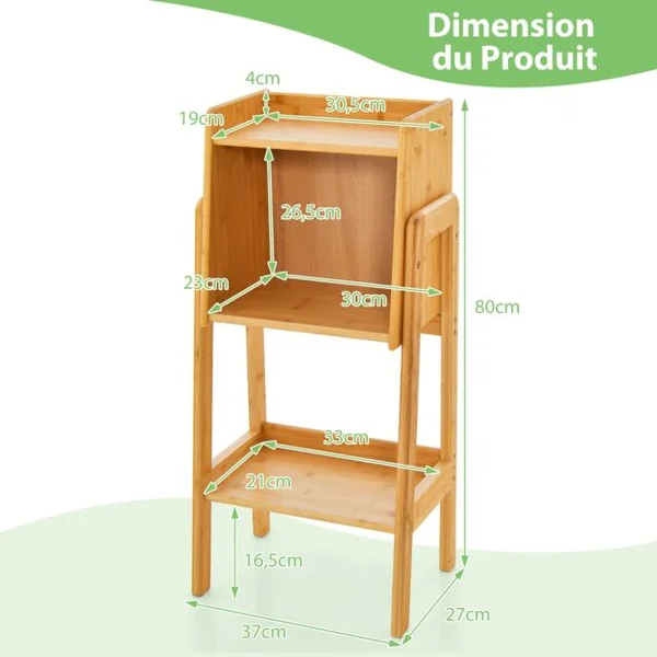 Bibliothèque Étagère Rangement en Bambou Meuble Case Compartiment Cube Pieds Bords Surélevés 27 x 37 x 80CM Naturel