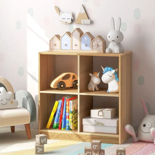 Bibliothèque Étagère Rangement à 3 Niveaux avec 4 Compartiments Ouverts Meuble Cube de Rangement en Bois 73 x 33 x 73cm Naturel
