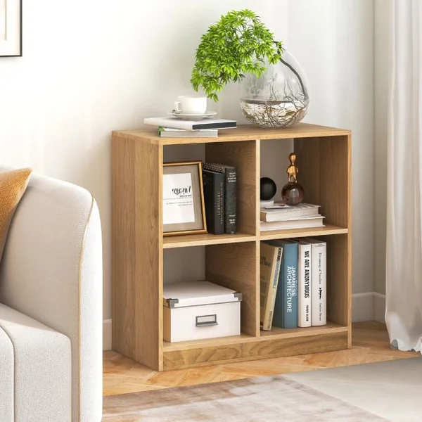 Bibliothèque Étagère Rangement à 3 Niveaux avec 4 Compartiments Ouverts Meuble Cube de Rangement en Bois 73 x 33 x 73cm Naturel