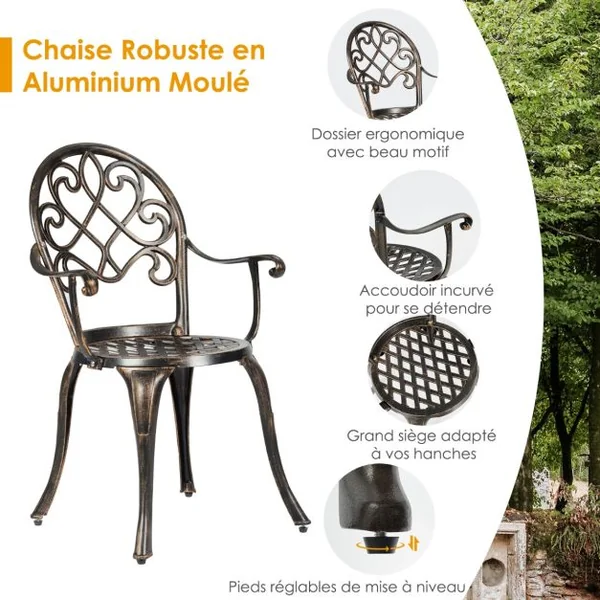 Bistrot pour Jardin 3 Pièces en Fonte d'Aluminium Charge 100KG