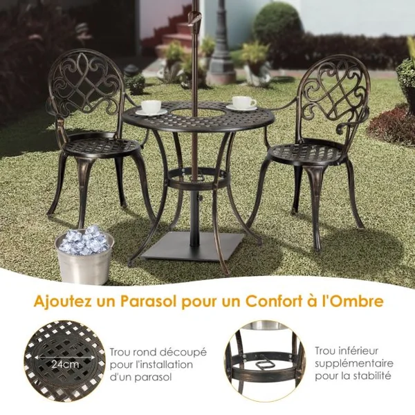 Bistrot pour Jardin 3 Pièces en Fonte d'Aluminium Charge 100KG