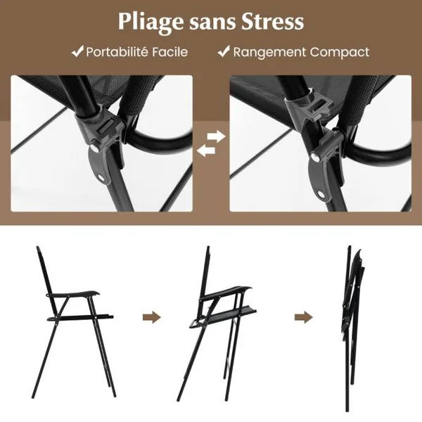 Bistrot pour Patio 3 Pièces Table et Chaises Pliantes de Bar de Jardin avec Plateau de Table DPC Trou pour Parasol et Repose-pieds