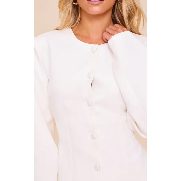 Blanc Blazer Petite À Taille Cintrée Et Manches Cocon Avec Boutonnage