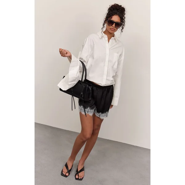 Blanc Chemise Oversize En Coton Avec Détail Boutons Aux Manches