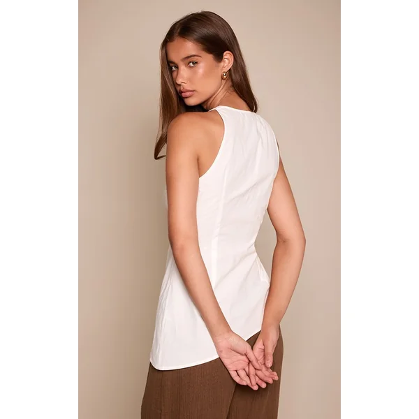 Blanc Chemise Sans Manches À Rayures Avec Détail Nœud Noué