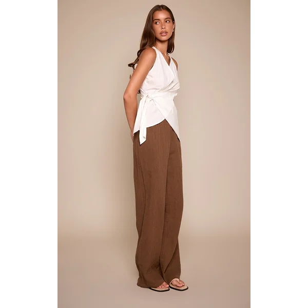 Blanc Chemise Sans Manches À Rayures Avec Détail Nœud Noué