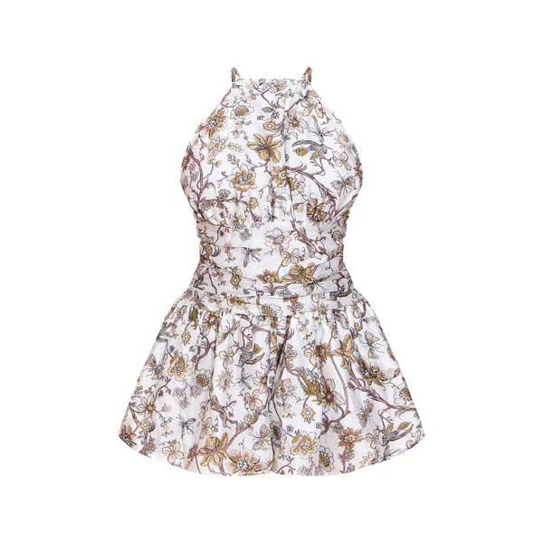 Blanc Combinaison Courte À Encolure Américaine Tissée À Motif Floral
