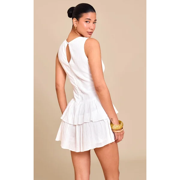 Blanc Combishort Étagé En Coton Gaze De Coton À Volants