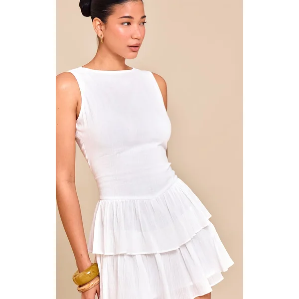 Blanc Combishort Étagé En Coton Gaze De Coton À Volants
