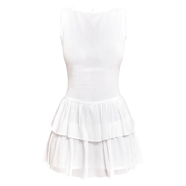 Blanc Combishort Étagé En Coton Gaze De Coton À Volants