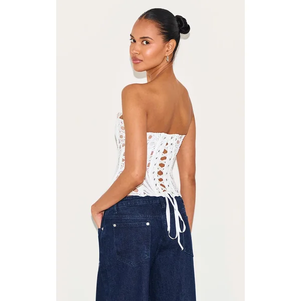 Blanc Corset En Dentelle Florale Transparente Texturée
