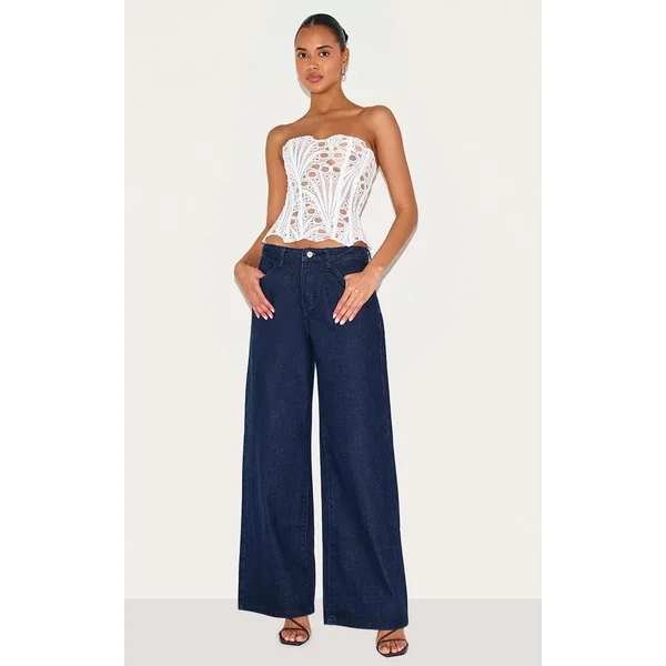 Blanc Corset En Dentelle Florale Transparente Texturée