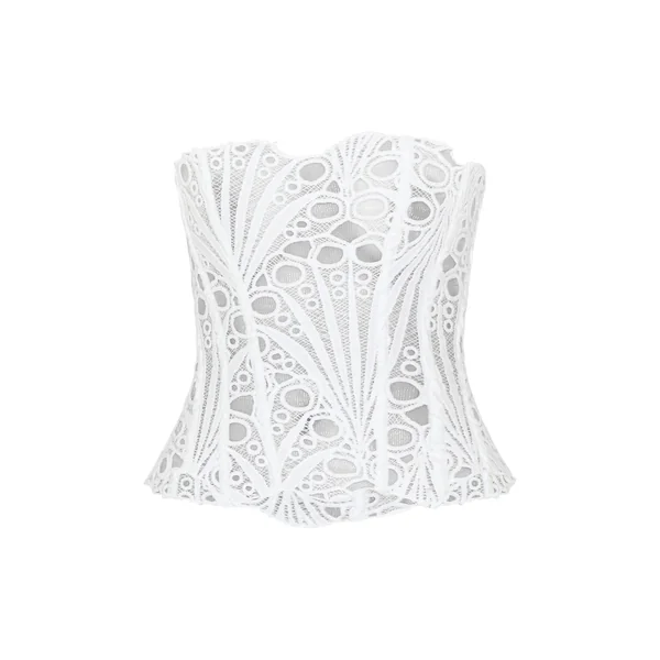 Blanc Corset En Dentelle Florale Transparente Texturée