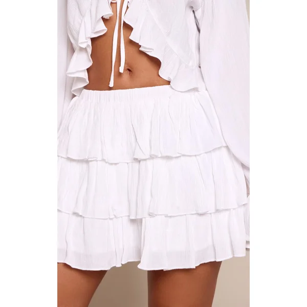 Blanc Ensemble Coordonné Mini-jupe-short À Volants En Cheesecloth Petite