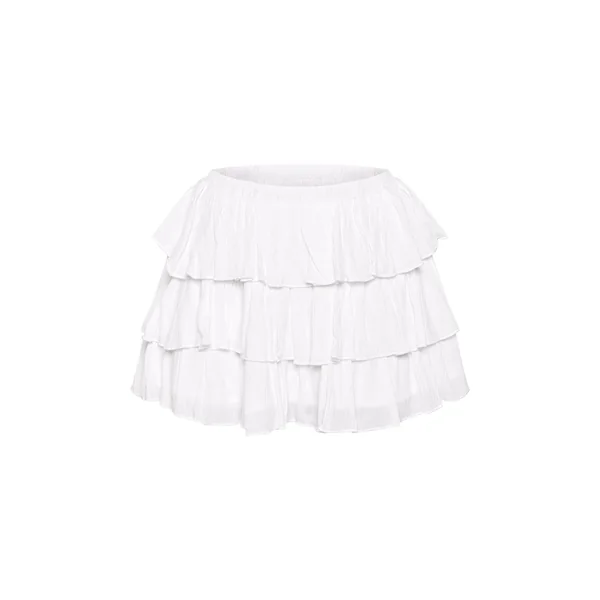 Blanc Ensemble Coordonné Mini-jupe-short À Volants En Cheesecloth Petite