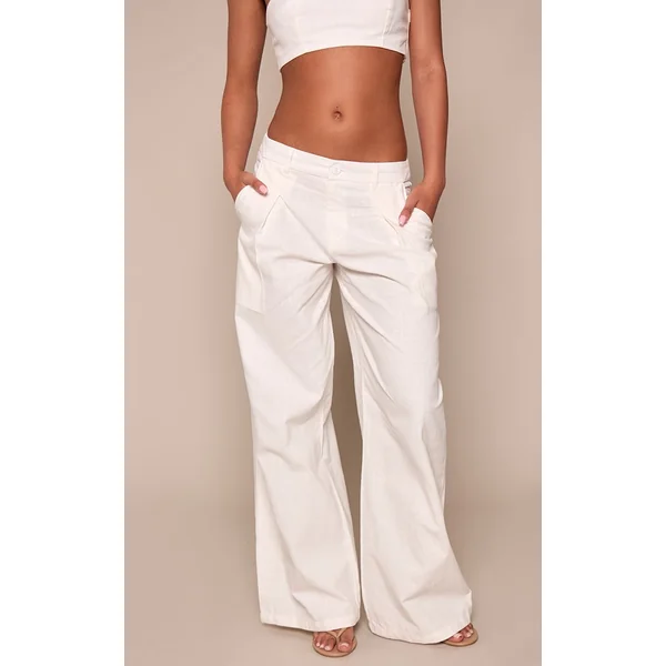 Blanc Ensemble Coordonné Pantalon Tailleur Effet Lin