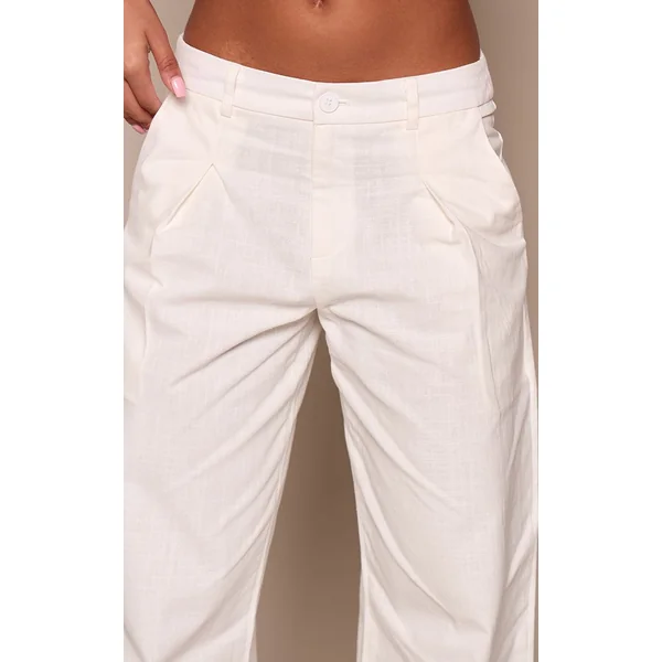 Blanc Ensemble Coordonné Pantalon Tailleur Effet Lin