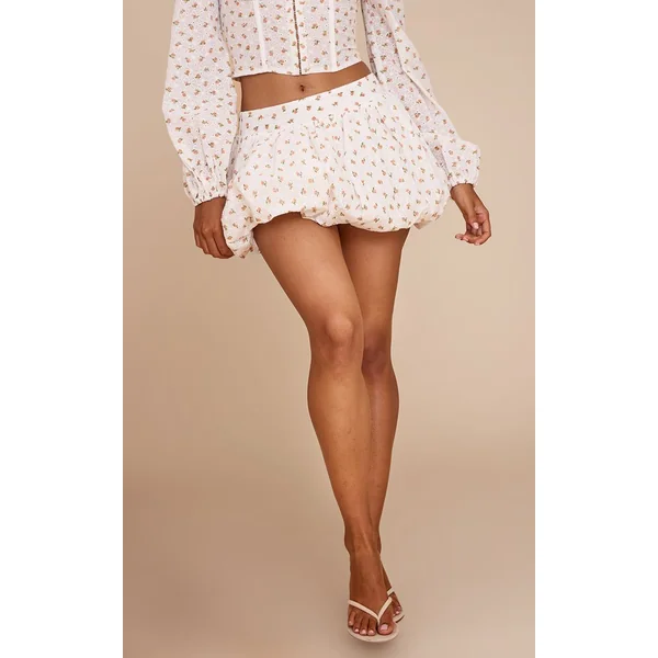 Blanc Ensemble Jupe Bouffante À Imprimé Fleuri Ditsy Rose