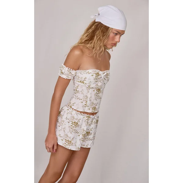 Blanc Ensemble Short À Imprimé Fleuri