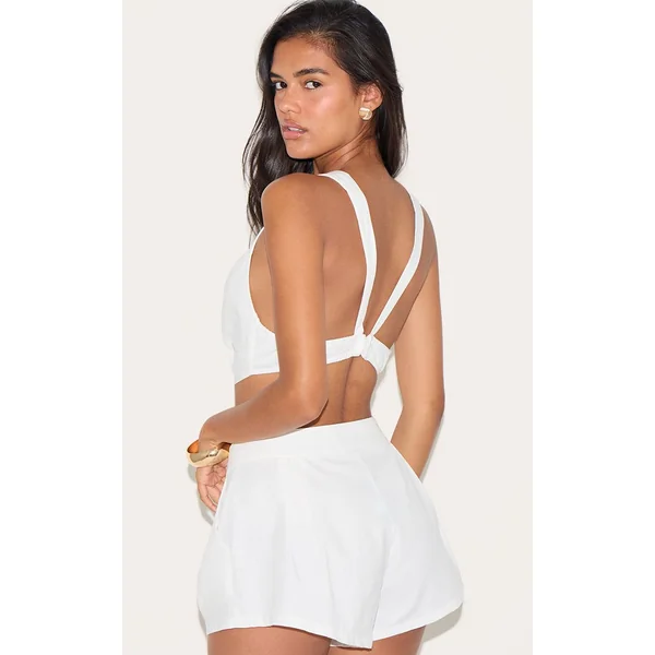 Blanc Haut Tissé À Dos Ouvert Effet Lin